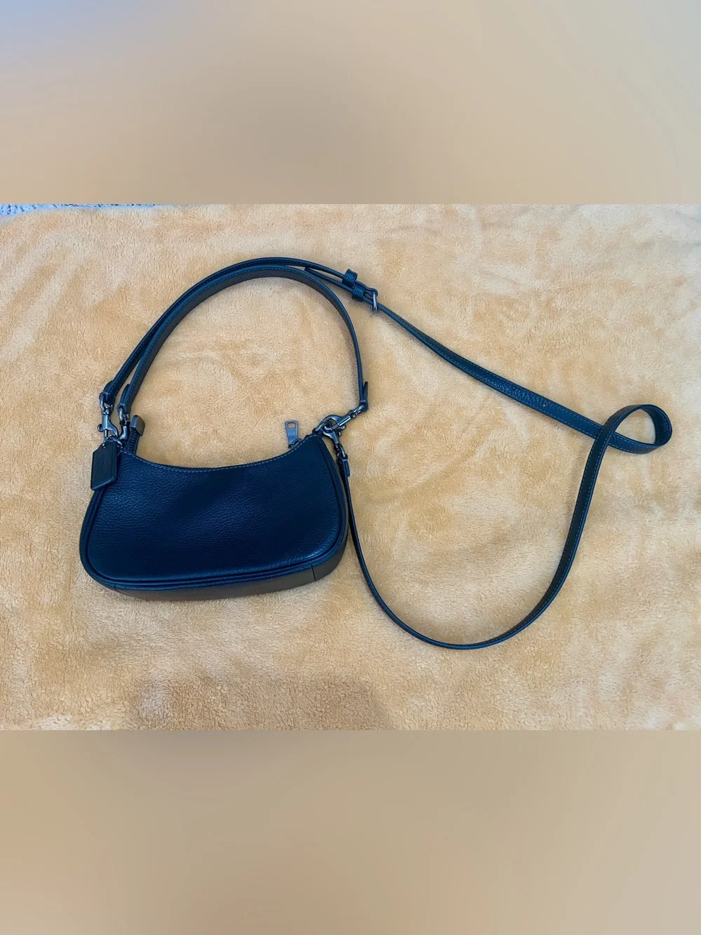 Coach Black Pebbled Leather Mini Shoulder Bag with Floral Appliqués
